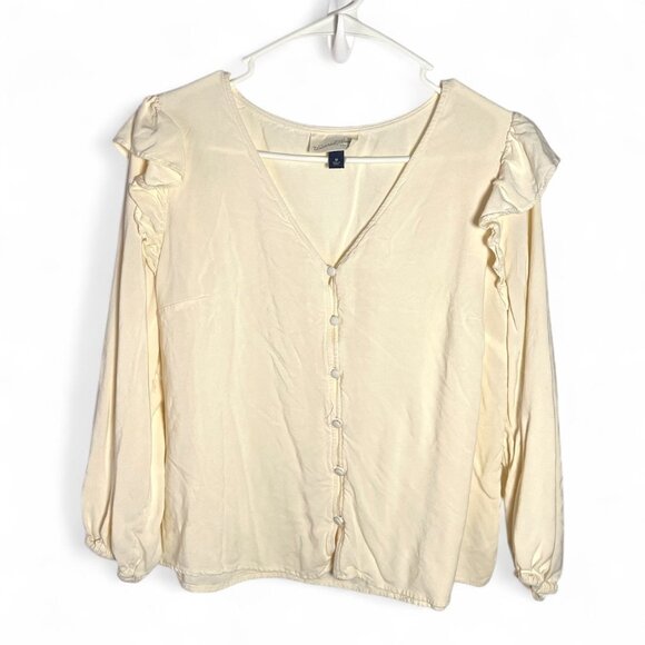 Universal Thread Cream Button-Front Ruffle Shoulder Blouse - Picture 1 of 2